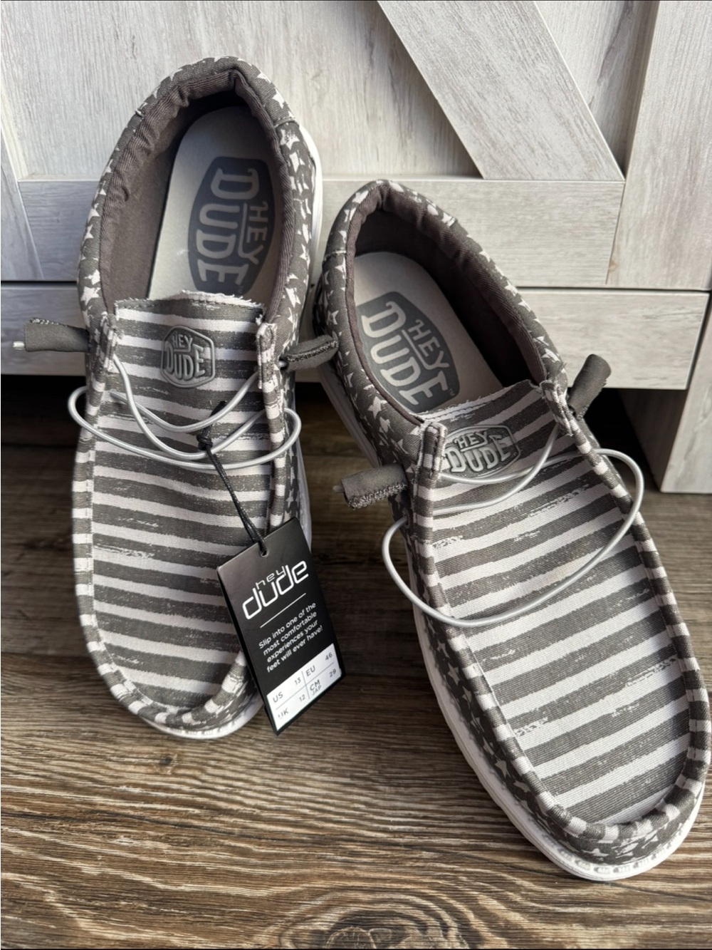 NWT- Hey Dude Gray Patriotic Wally Slip-Ons
